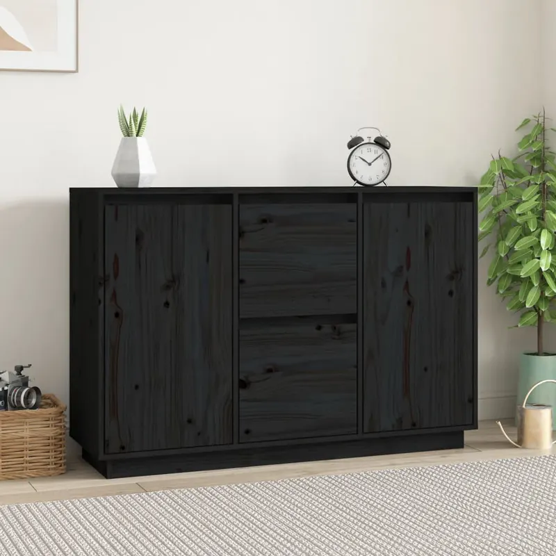 servanta, negru, 111x34x75 cm, lemn masiv de pin