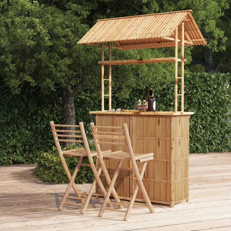 set mobilier de bar, 3 piese, bambus