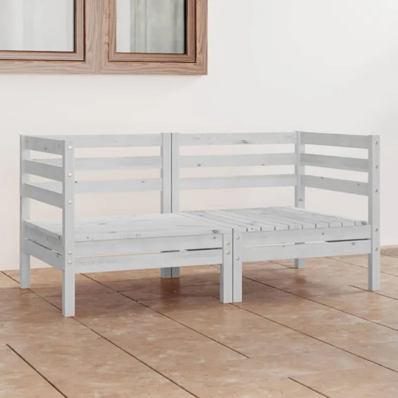 set mobilier de gradina cu 2 locuri, alb, lemn masiv de pin