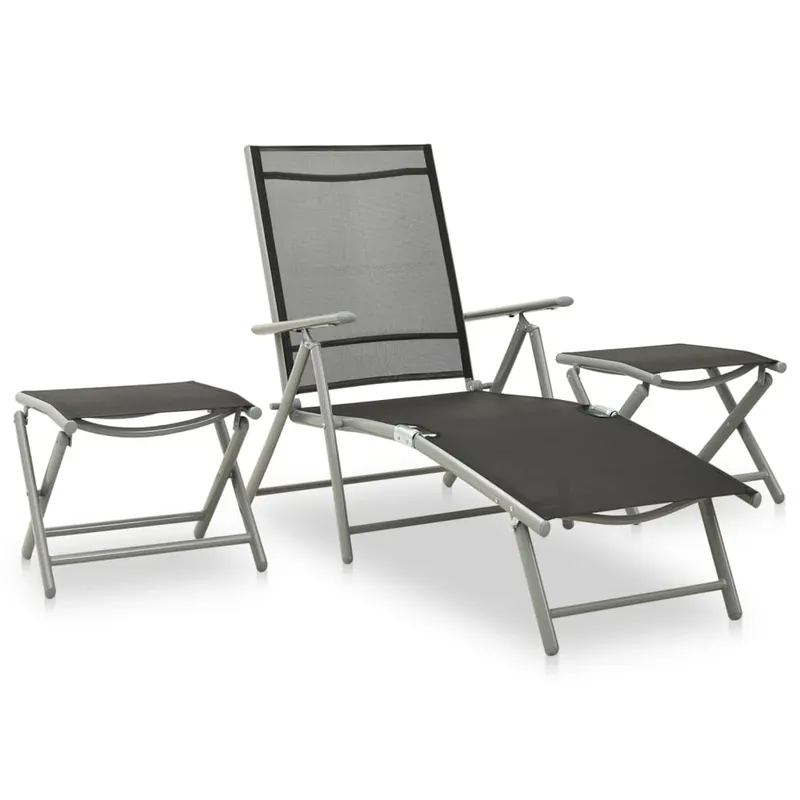 set mobilier de gradina, 3 piese, argintiu, textilena&aluminiu