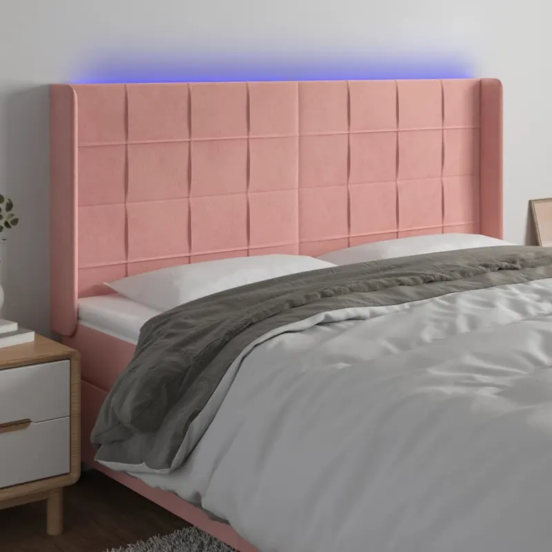 tablie de pat cu led, roz, 163x16x118/128 cm, catifea