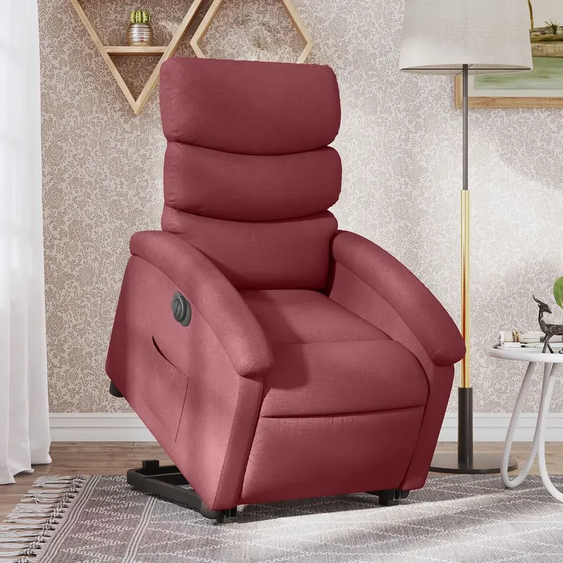 fotoliu electric rabatabil cu ridicare, rosu vin, textil