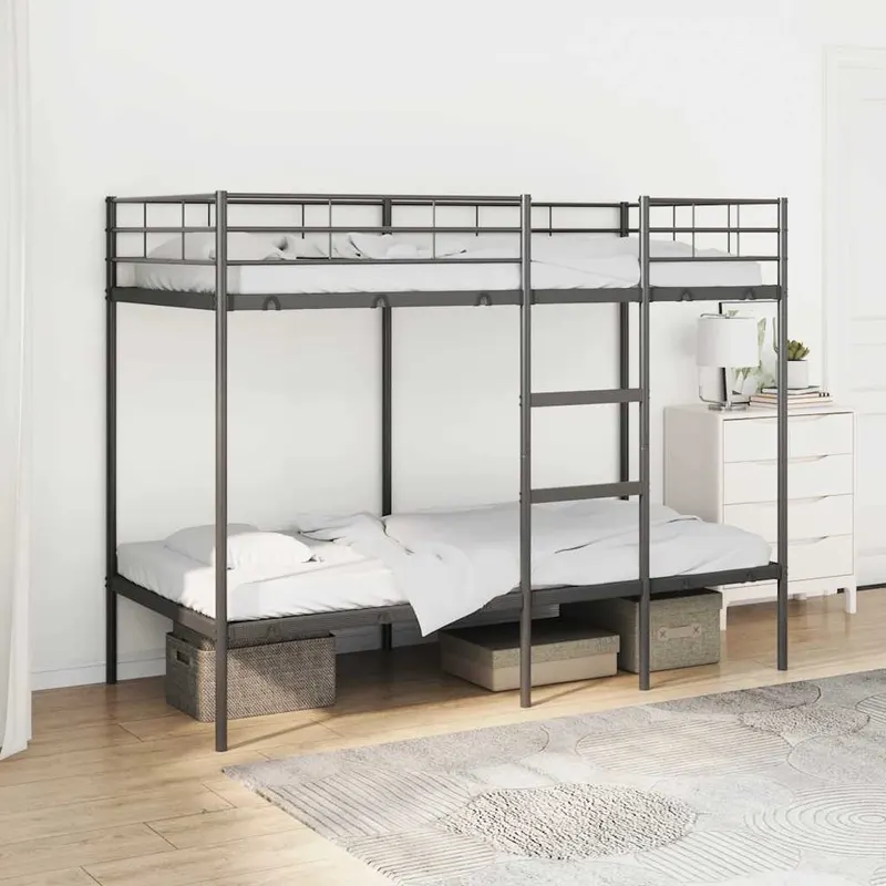 pat supraetajat fara saltea negru 90x190 cm otel