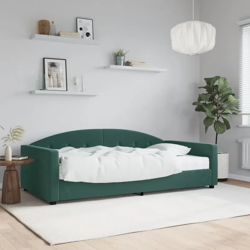 pat de zi cu saltea, verde inchis, 100x200 cm, catifea