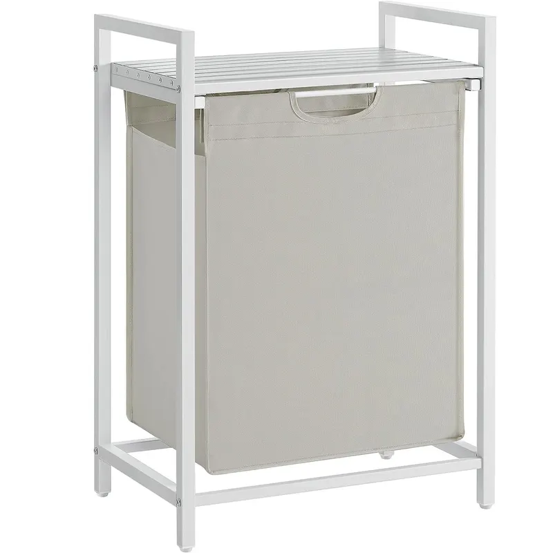 Cos de rufe, sac de rufe detasabil, raft, cadru metalic, 65L, 50x33x72 cm, alb