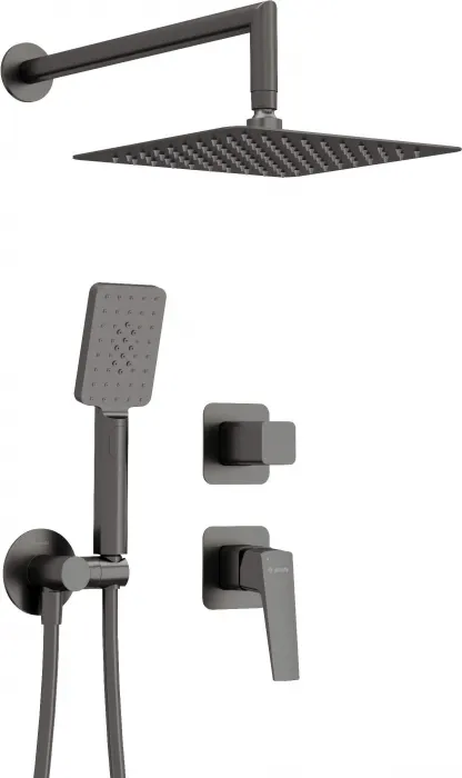 Set de dus incastrat, cu palarie, para de dus si baterie, titan, Deante Blur