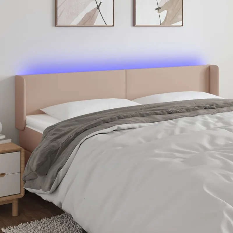 tablie de pat cu led, cappuccino 163x16x78/88cm piele ecologica