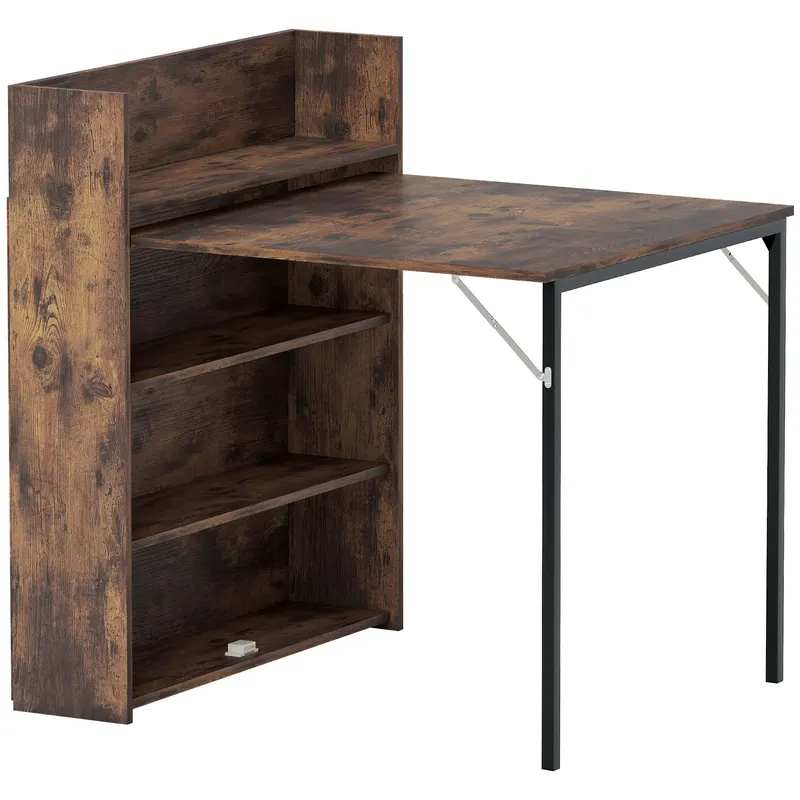 HOMCOM Masă pliabilă cu raft, design industrial, economisire de spațiu, pentru spații mici, 80x90x93cm, Maro-Rustic