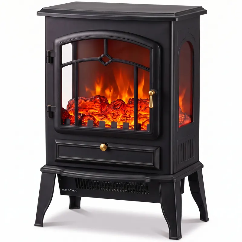 HOMCOM Șemineu Electric 1000/2000 W cu Efect de Flacără 3 Fețe, Termostat și Intensitate Reglabilă, Negru