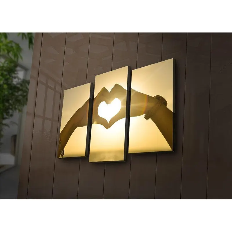 Tablou Canvas cu Led Hand Heart, Multicolor, 66x45 cm - Multicolor