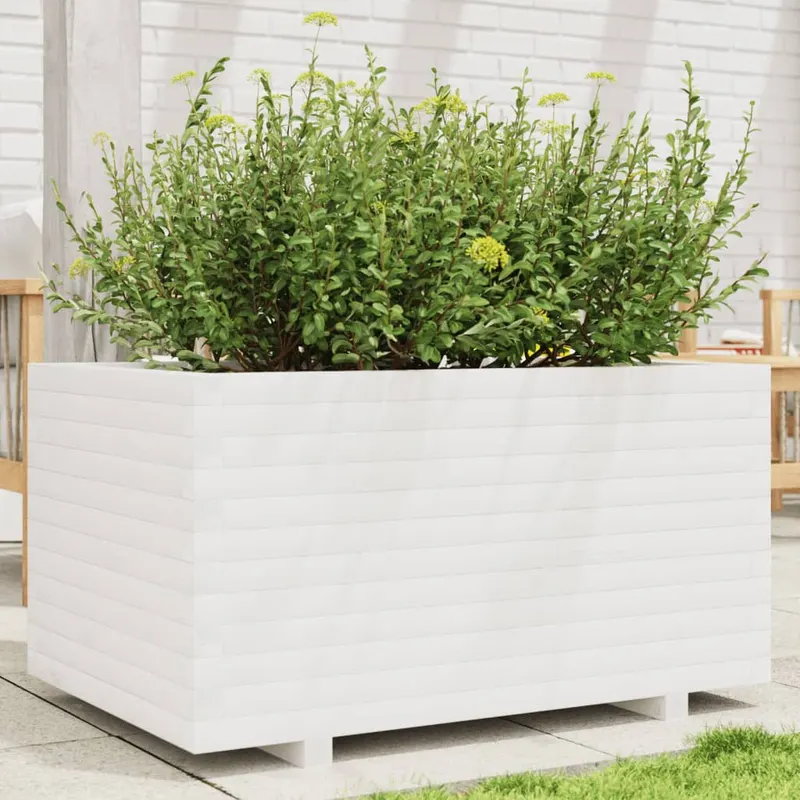 jardiniera de gradina, alb, 90x60x49,5 cm, lemn masiv de pin