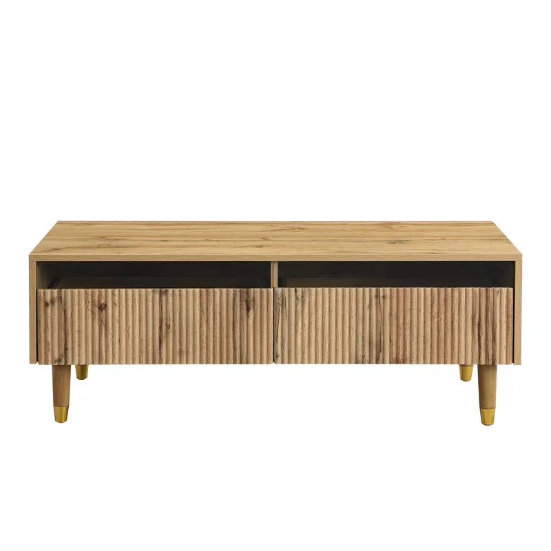 Masă de cafea cu LED, 2 sertare și iluminare LED, 110x50x40 cm, Culoare naturală