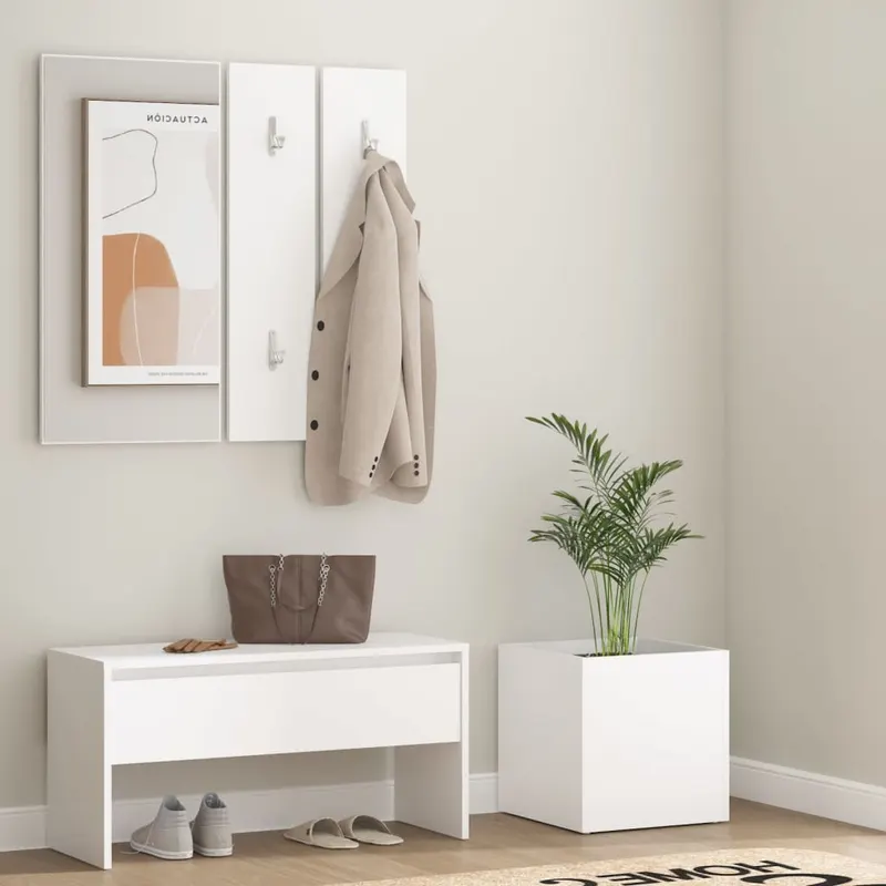 set de mobilier pentru hol, alb, lemn prelucrat