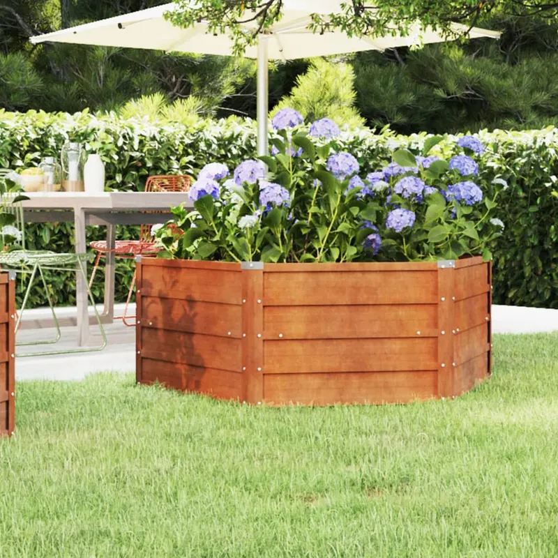 strat inaltat de gradina, ruginiu, 129x129x45 cm, otel corten