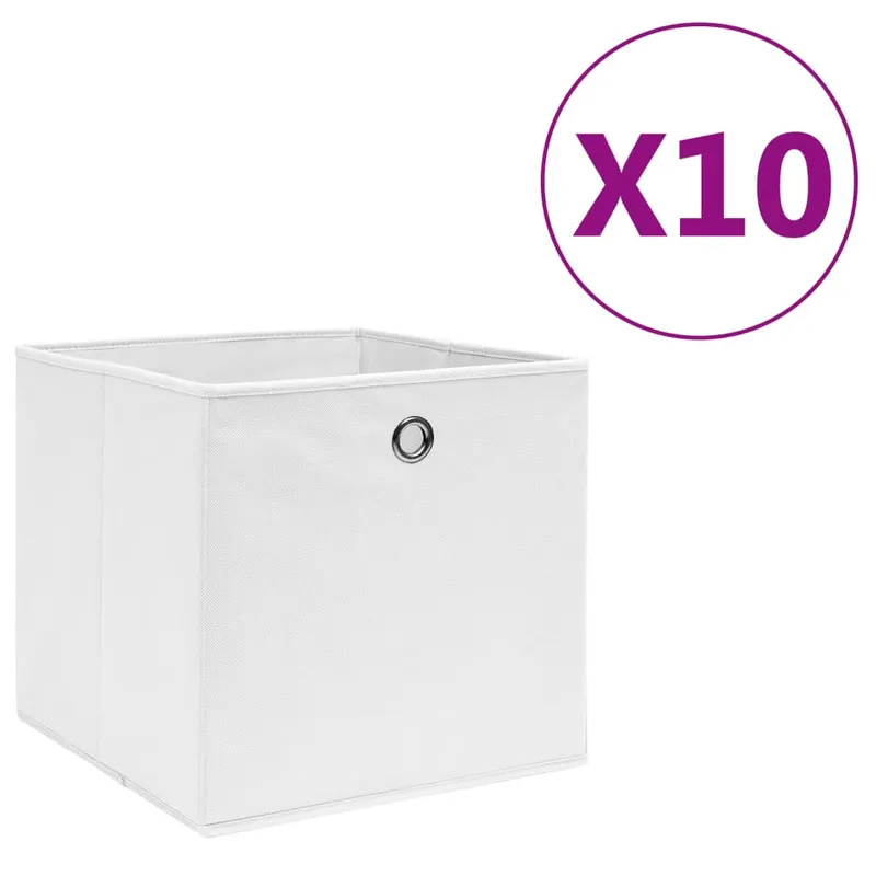 cutii depozitare, 10 buc., alb, 28x28x28 cm, material netesut
