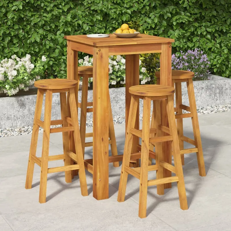 set bar de gradina, 5 piese, lemn masiv de acacia