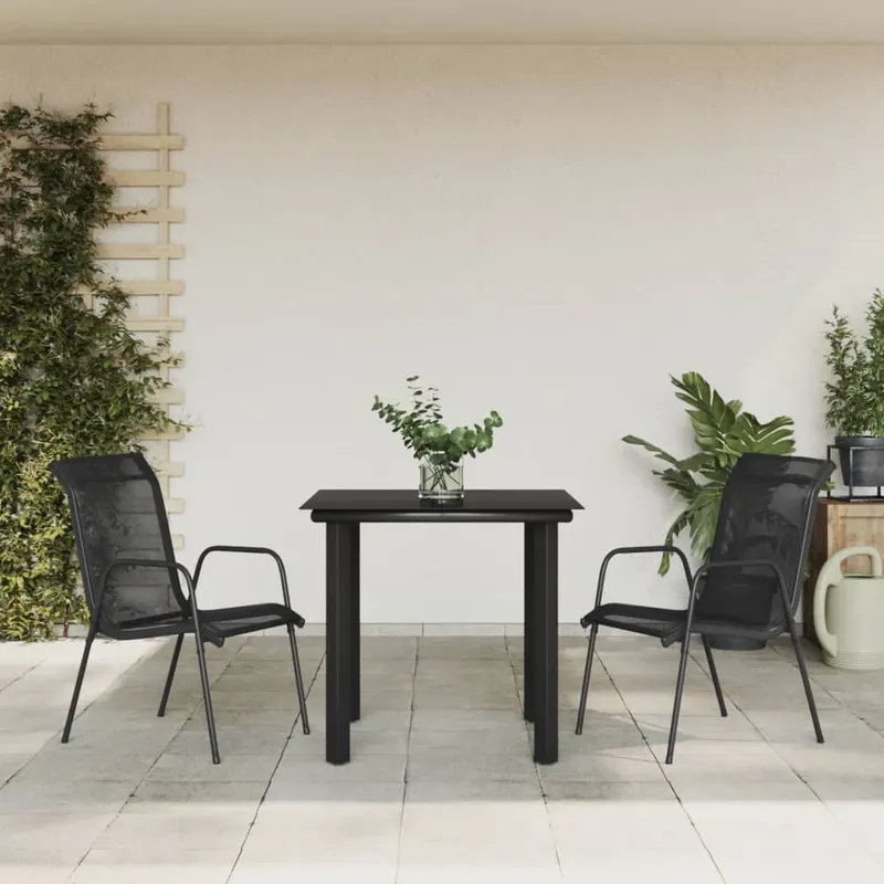 set mobilier de gradina, 3 piese, negru, textilena si otel