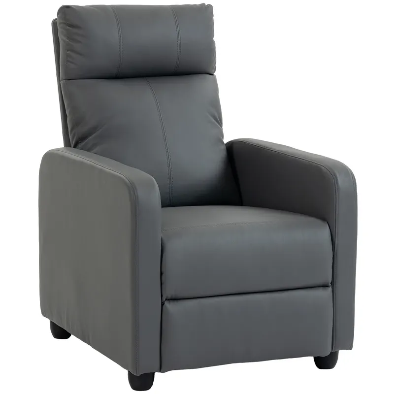 HOMCOM Fotoliu relax cu funcție Push-Back și suport pentru picioare, fotoliu TV din piele PU Gri