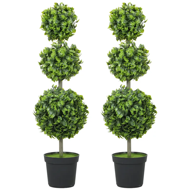 HOMCOM Plante artificiale în ghiveci, frunze din plastic, pământ flocos, Verde