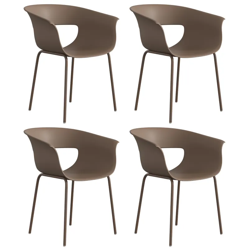 Outsunny Scaune de grădină Set 4 buc ergonomice pentru balcon cu design decupaj cotiere rezistente la intemperii Cafeniu