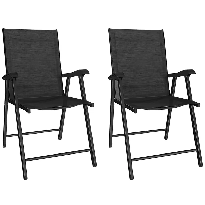 Outsunny Set de 2 scaune pliabile pentru grădină, cu spătar înalt și cotieră, oțel, Texteline 58 x 62 x 97 cm Negru