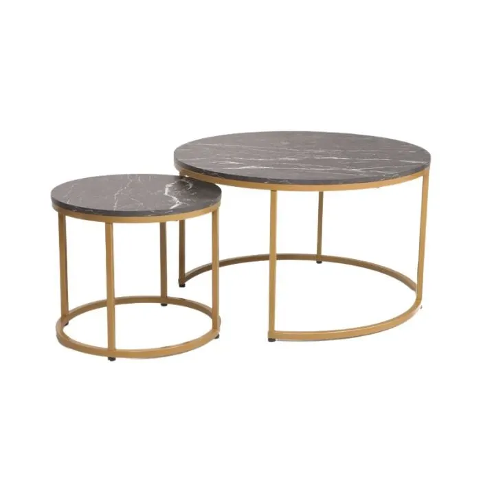 Set 2 masute de cafea ABISALY Ø80/48 CM - Negru/Gold
