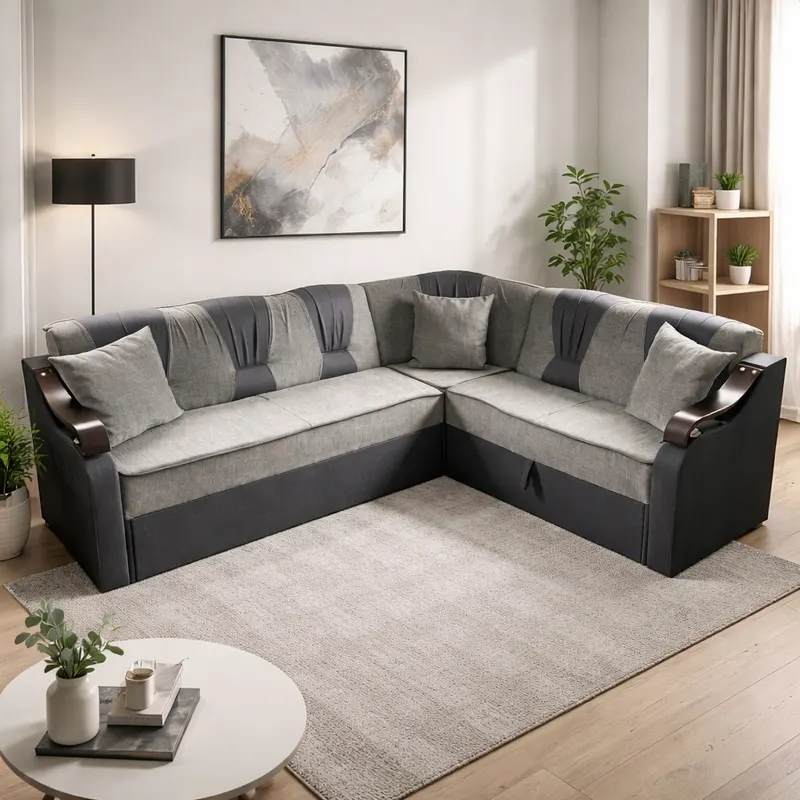 Coltar VALAHIA extensibil, cu lada de depozitare, stofa gri, 270x220x90 Gri