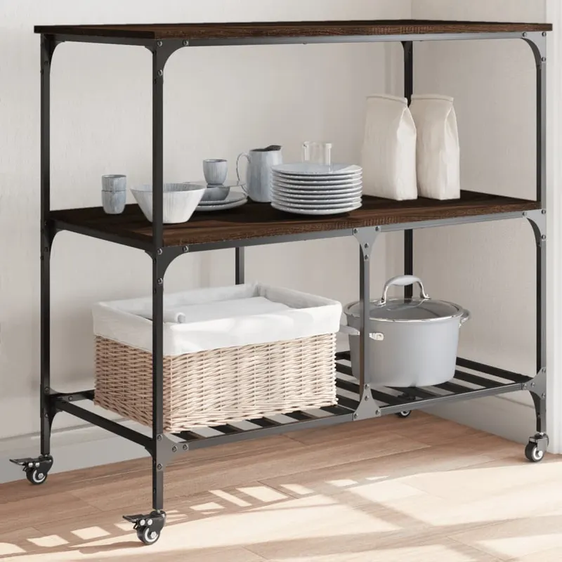 carucior de bucatarie, stejar maro 100x50x95 cm lemn prelucrat