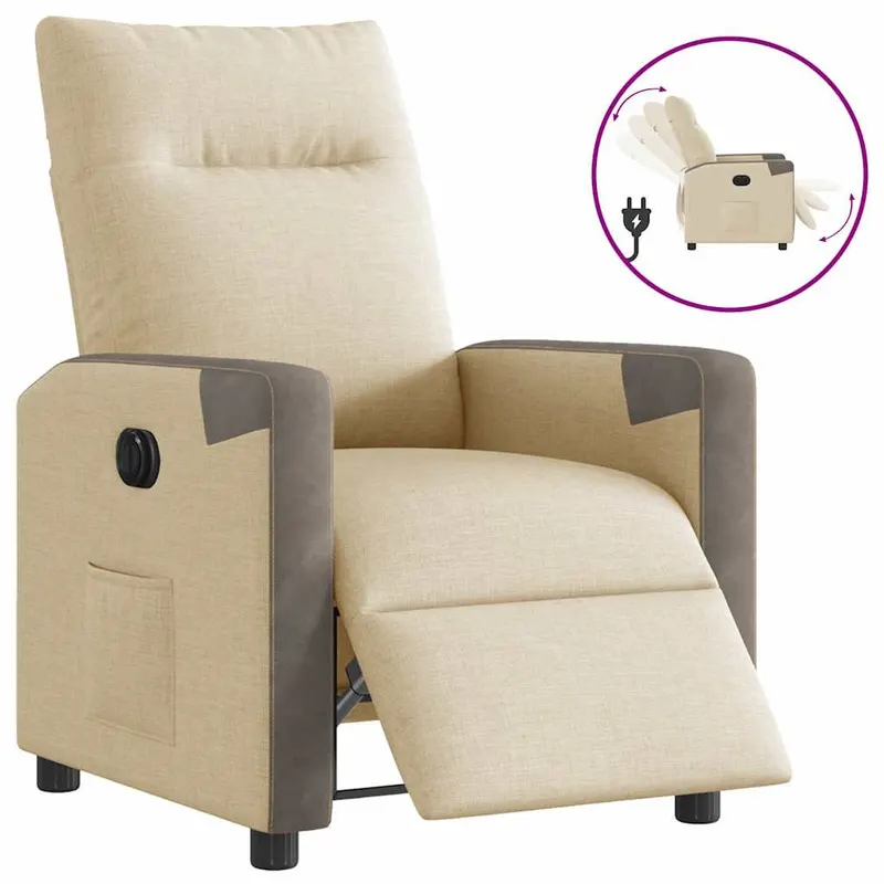 fotoliu rabatabil electric, crem, material textil