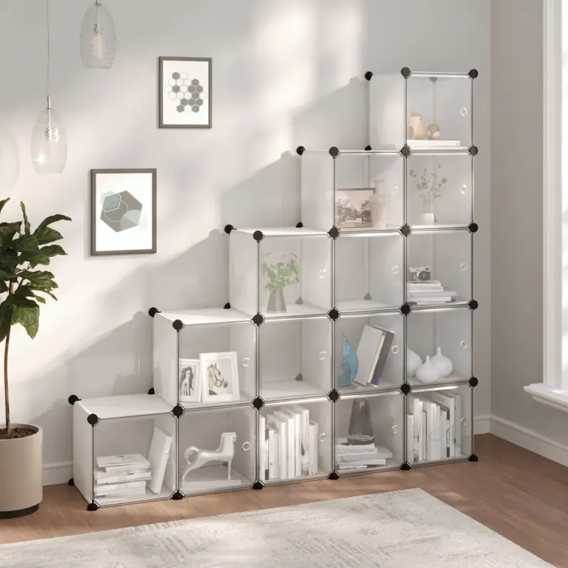 organizator cub de depozitare cu usi, 15 cuburi, transparent pp