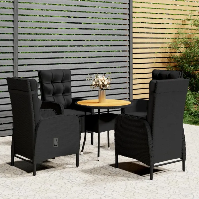 set bistro de gradina, 5 piese, negru, poliratan