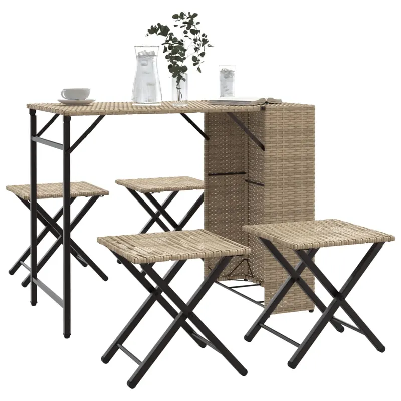 set mobilier de gradina, pliabil, 5 piese, bej, poliratan