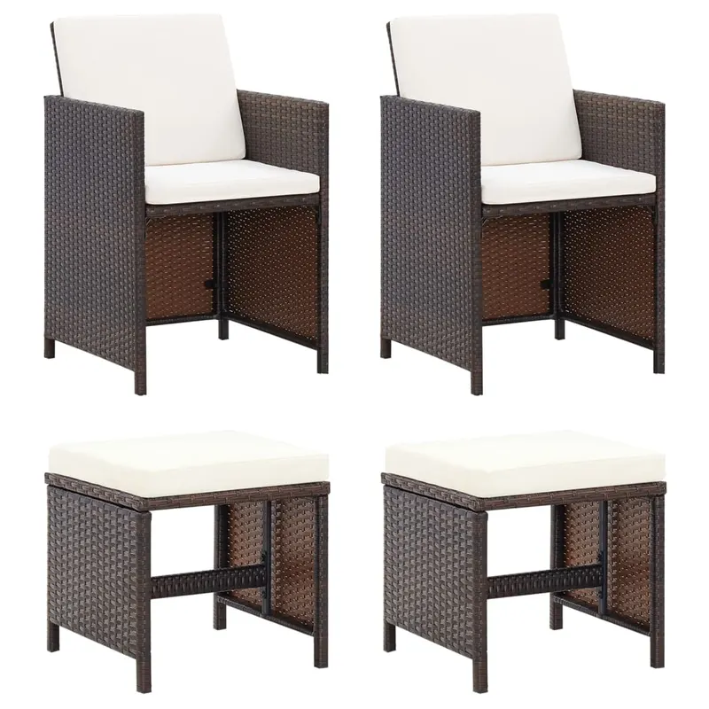 set scaune de gradina si taburet din poliratan, 4 piese, maro