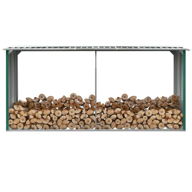 Sopron depozitare lemne, verde, 330x92x153 cm, otel galvanizat