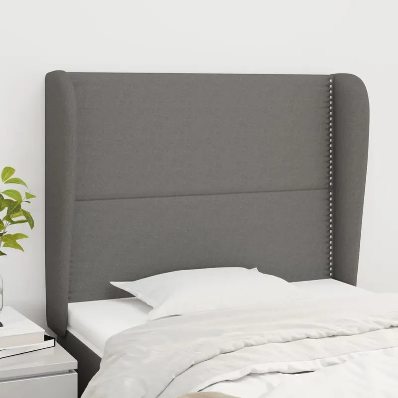 tablie de pat cu aripioare gri inchis 103x23x118/128 cm textil