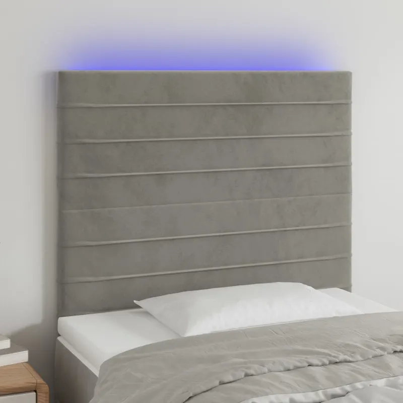 tablie de pat cu led, gri deschis, 90x5x118/128 cm, catifea