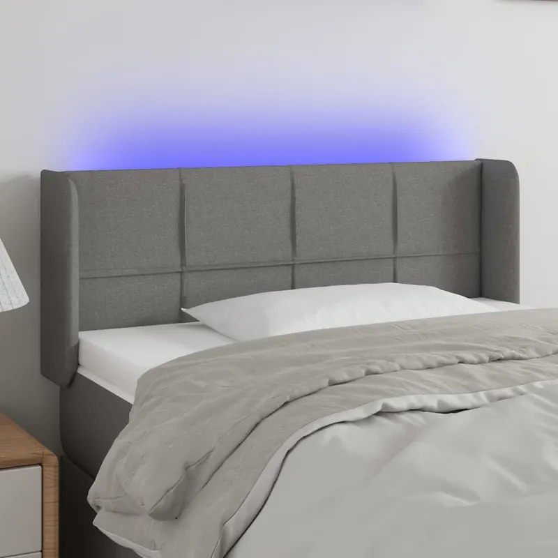 tablie de pat cu led, gri inchis, 103x16x78/88 cm, textil