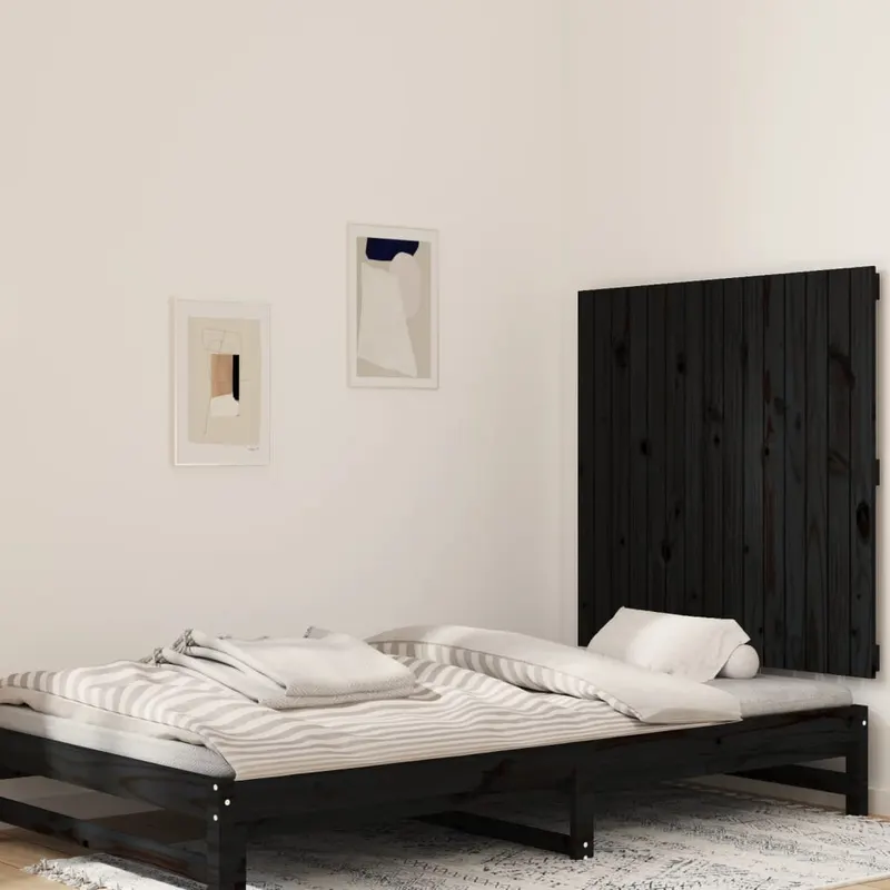 tablie de pat pentru perete, negru, 95,5x3x90cm, lemn masiv pin