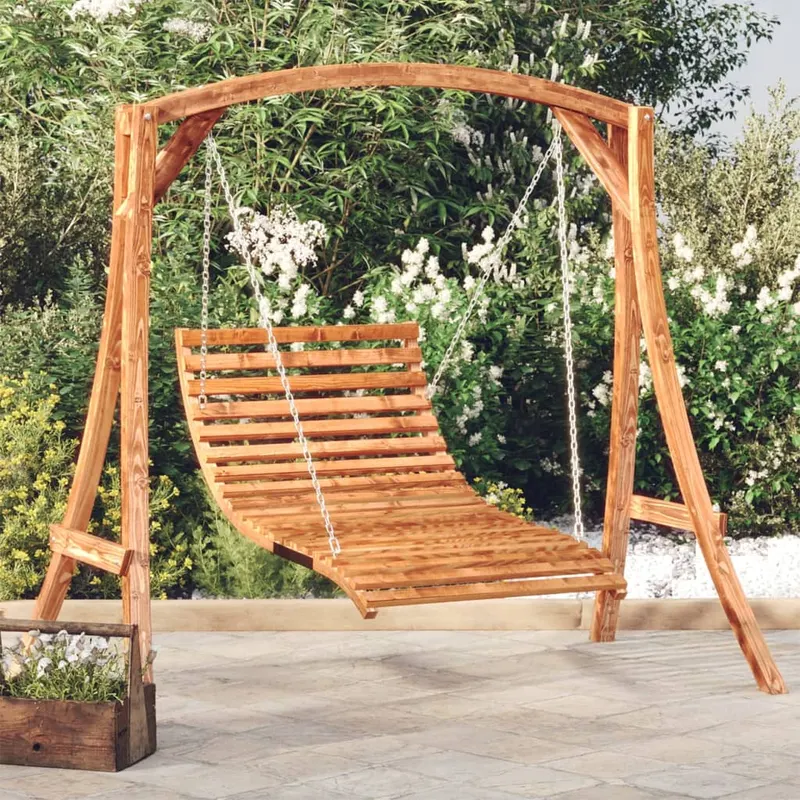 balansoar pat, 115x147x46 cm, lemn masiv curbat cu finisaj tec