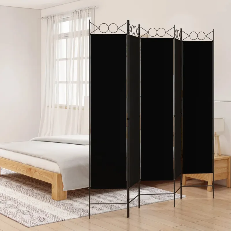 paravan de camera cu 5 panouri, negru, 200x200 cm, textil