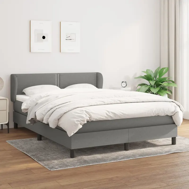 pat box spring cu saltea gri inchis 140x200 cm, material textil