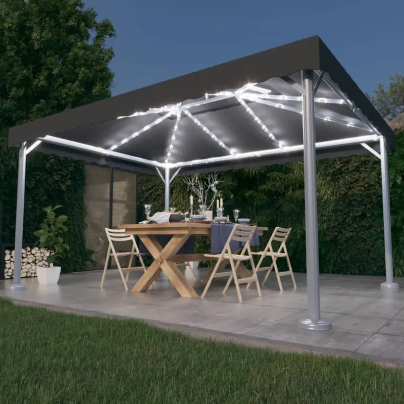 pavilion cu perdele& lumini led,antracit,400x300cm aluminiu