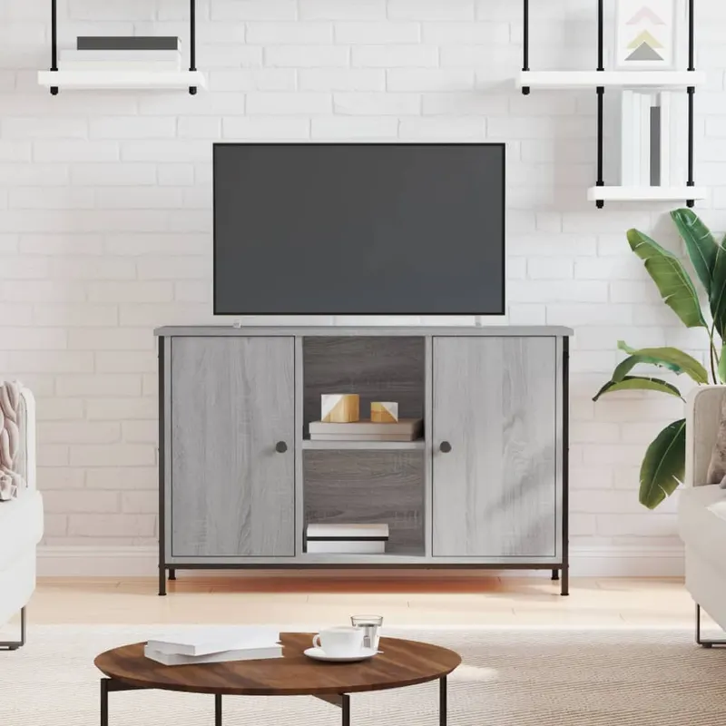 comoda tv, gri sonoma, 100x35x65 cm, lemn compozit
