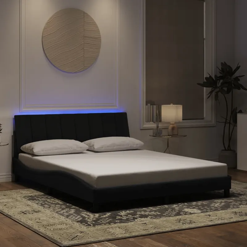 cadru de pat cu lumini led, negru, 160x200 cm, catifea