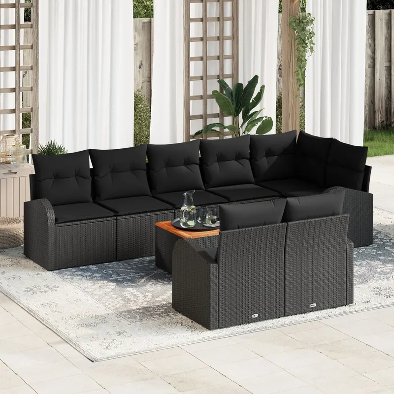 set de 9 piese canapea gradina cu perne negru poliratan acacia