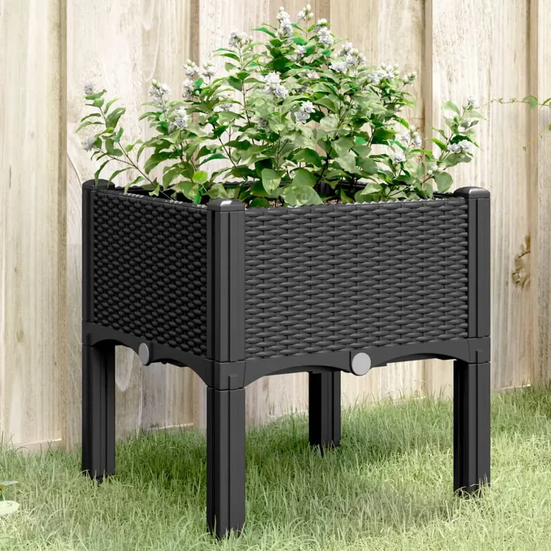 Jardiniera de gradina cu picioare, negru, 40x40x42 cm, pp