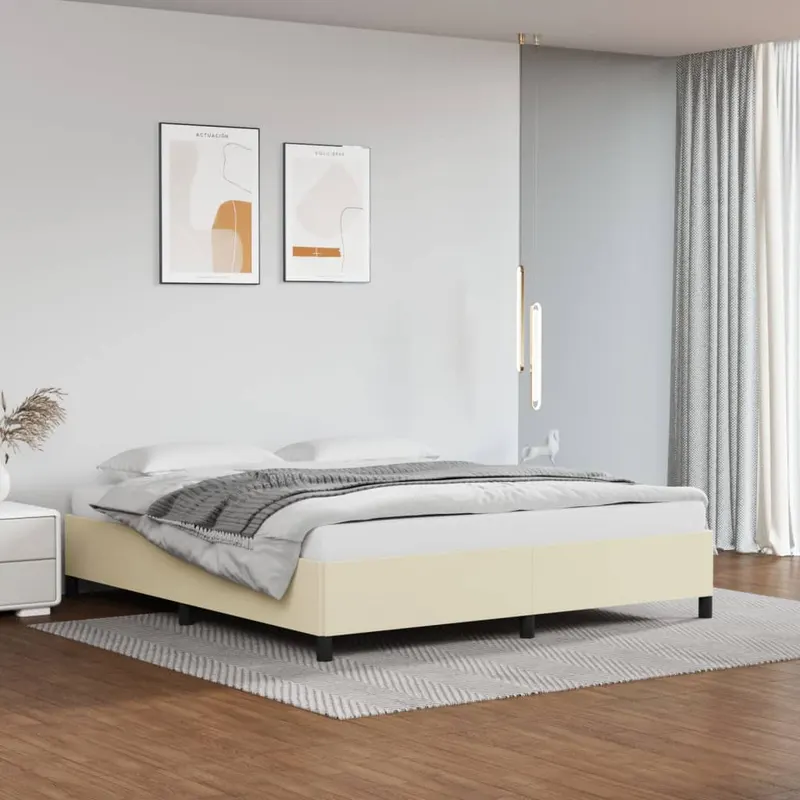 cadru de pat, crem, 160x200 cm, piele ecologica
