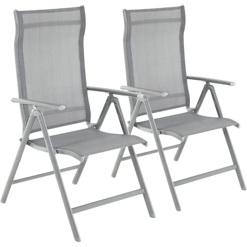 Set 2 scaune gradina pliabile cu spatar reglabil 8 pozitii, 150 kg, 56x70x106 cm, gri