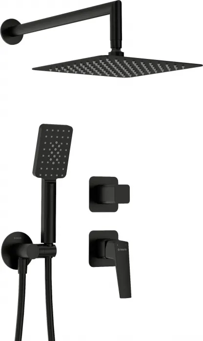 Set de dus incastrat, cu palarie, para de dus si baterie, negru, Deante Blur