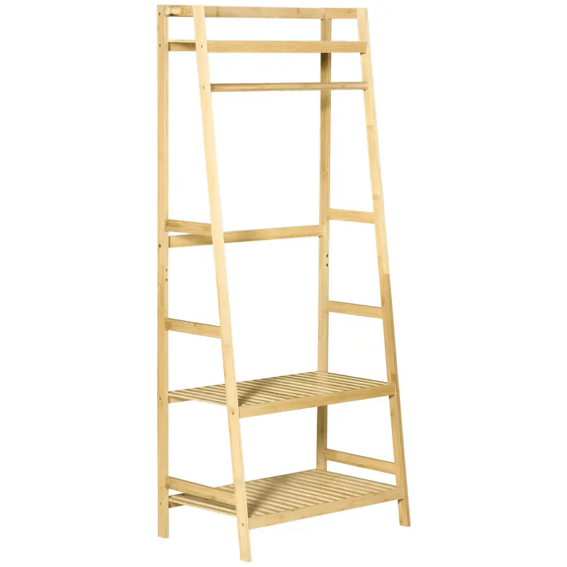 HOMCOM Cuier din Bambus cu Rafturi pentru Depozitare, Ideal pentru Hol și Dormitor, 70x42x164cm, Design Modern